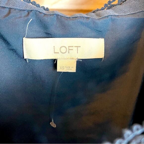 NWOT Women’s Ann Taylor LOFT A-Line Boho Dress Bell Sleeves XS Blue/Gray Peasant - Picture 6 of 8